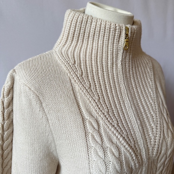 CK BRADLEY SWEATER 2 WAY FULL ZIP CABLE KNIT WOOL NYLON CHUNKY NEUTRAL BEIGE M - Picture 7 of 11